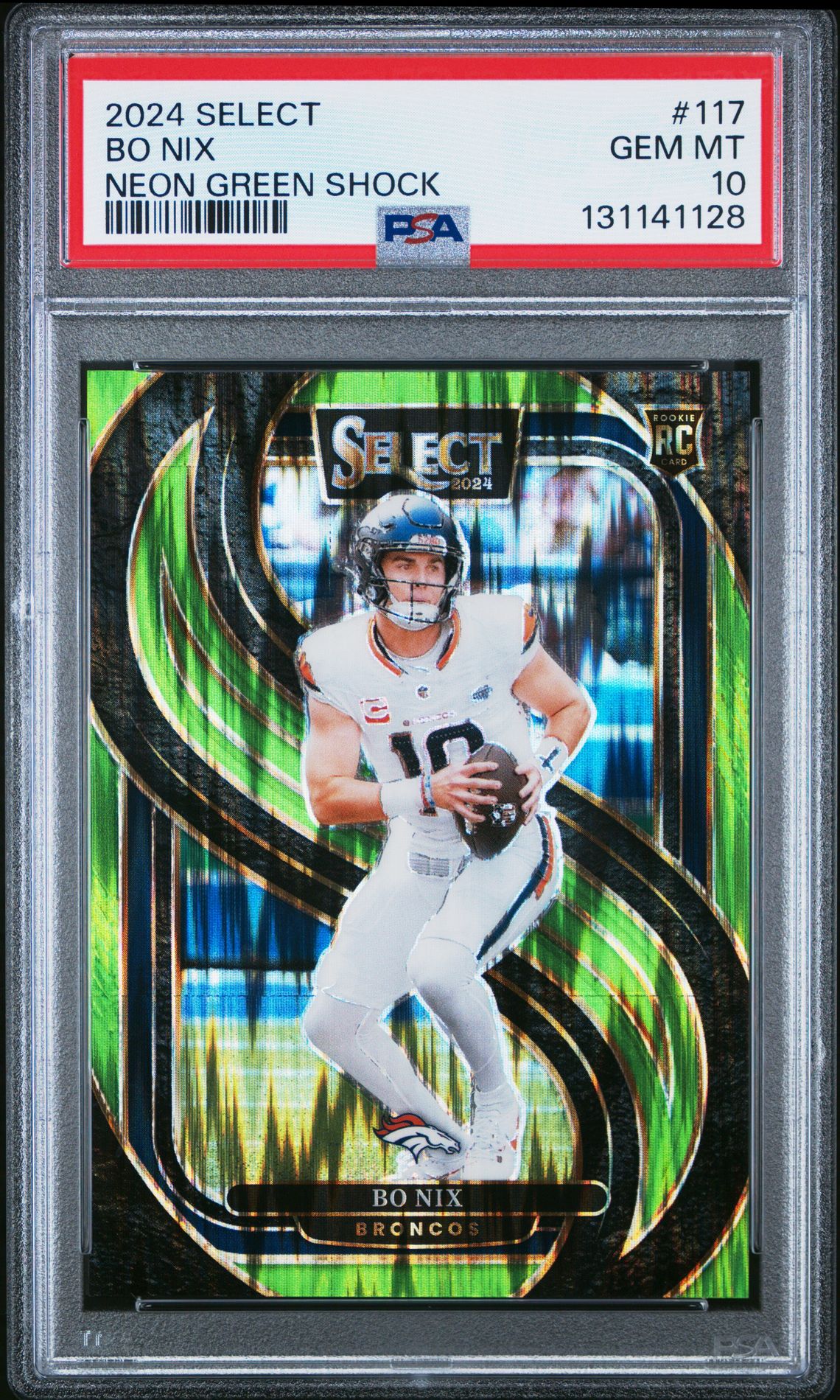 2024 Panini Select Bo Nix #117 (Neon Green Shock) Gem Mt 10 front