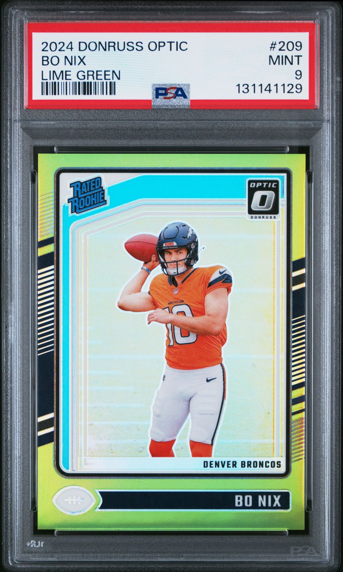 2024 Panini Donruss Optic Bo Nix #209 (Lime Green) Mint 9 front