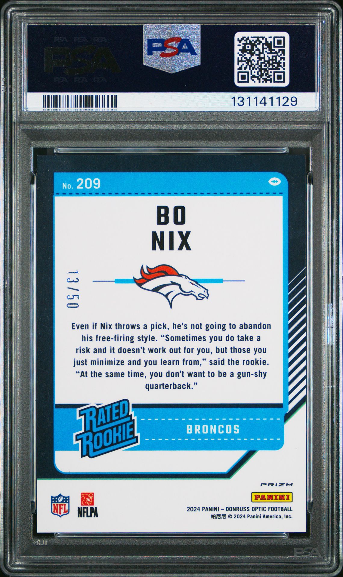 2024 Panini Donruss Optic Bo Nix #209 (Lime Green) Mint 9 back