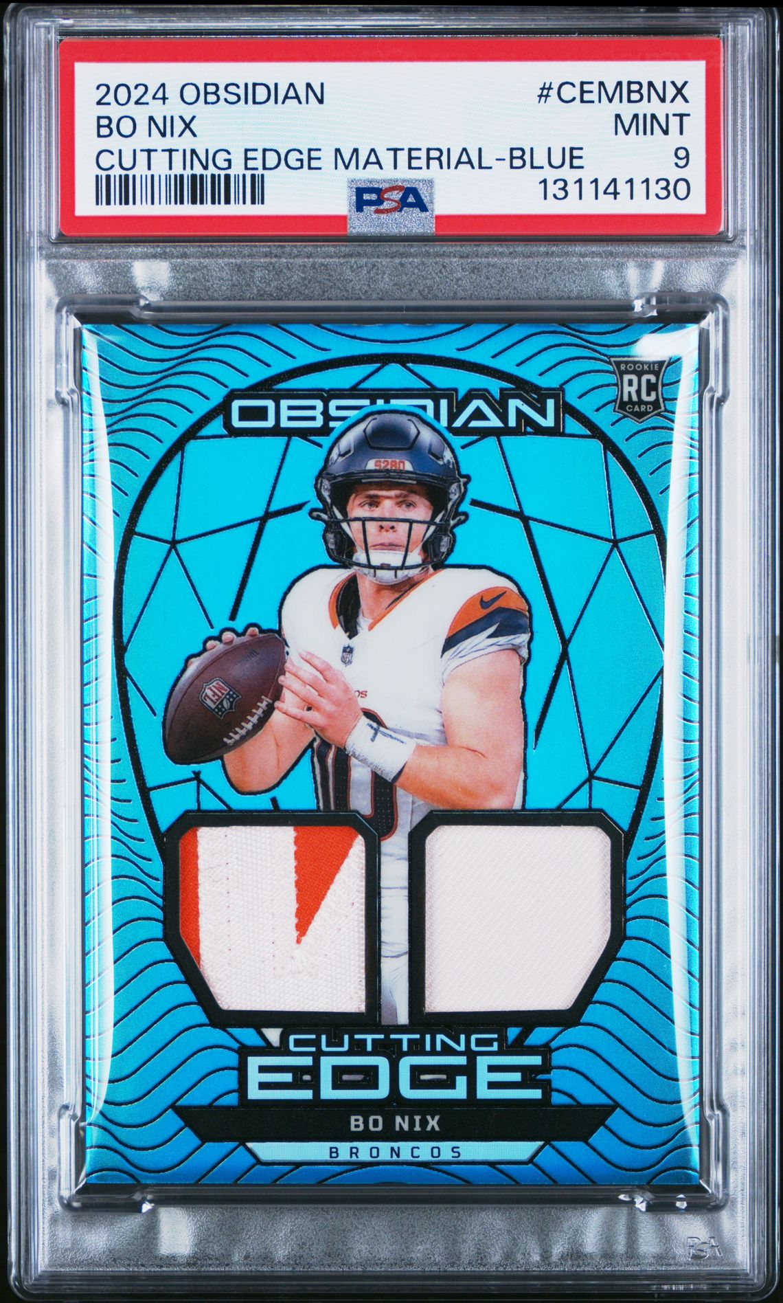 2024 Panini Obsidian Cutting Edge Materials Bo Nix #Cembnx (Cutting Edge Material-Blue) Mint 9 front