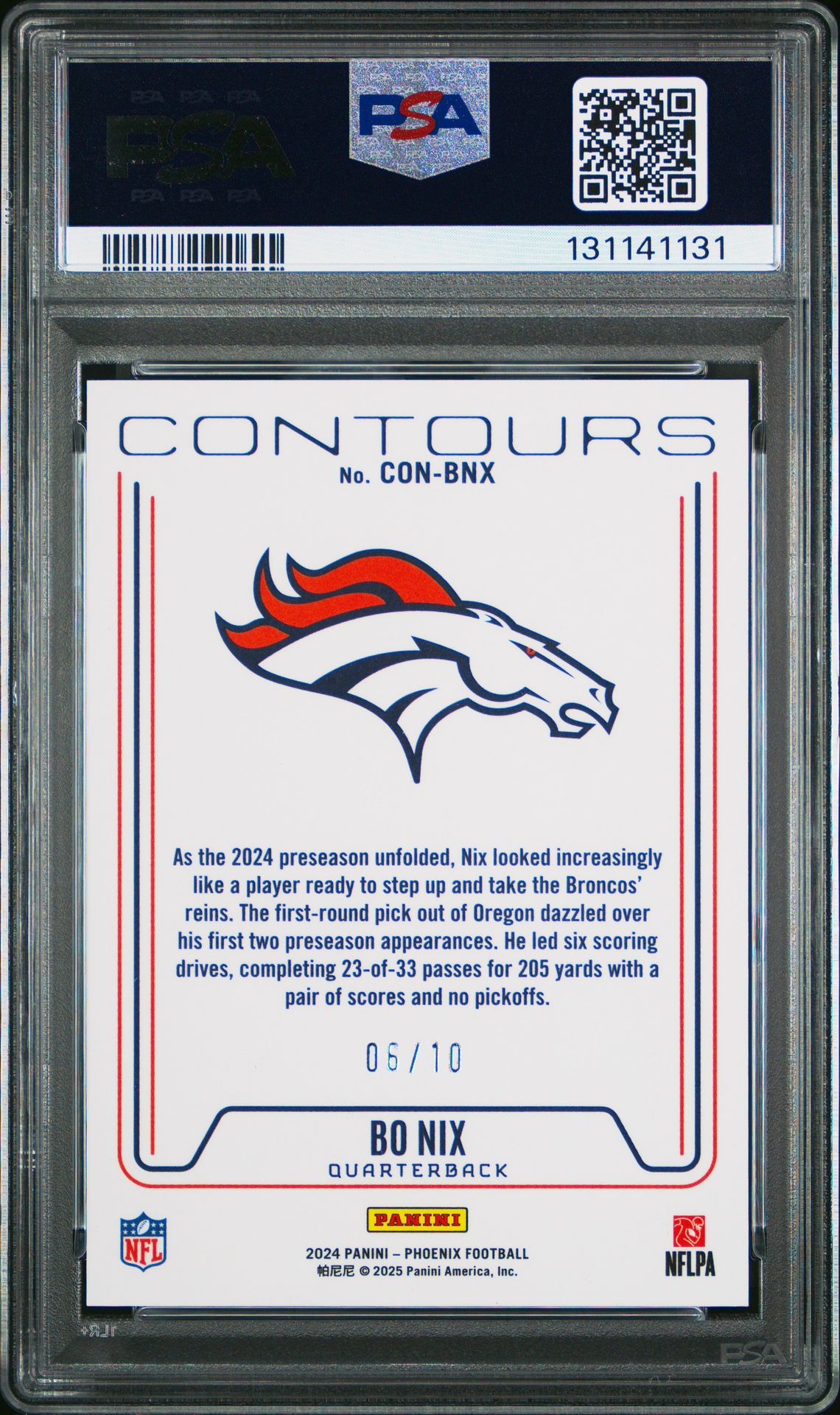 2024 Panini Phoenix Contours Bo Nix #Conbnx (Contours-Gold) Gem Mt 10 back