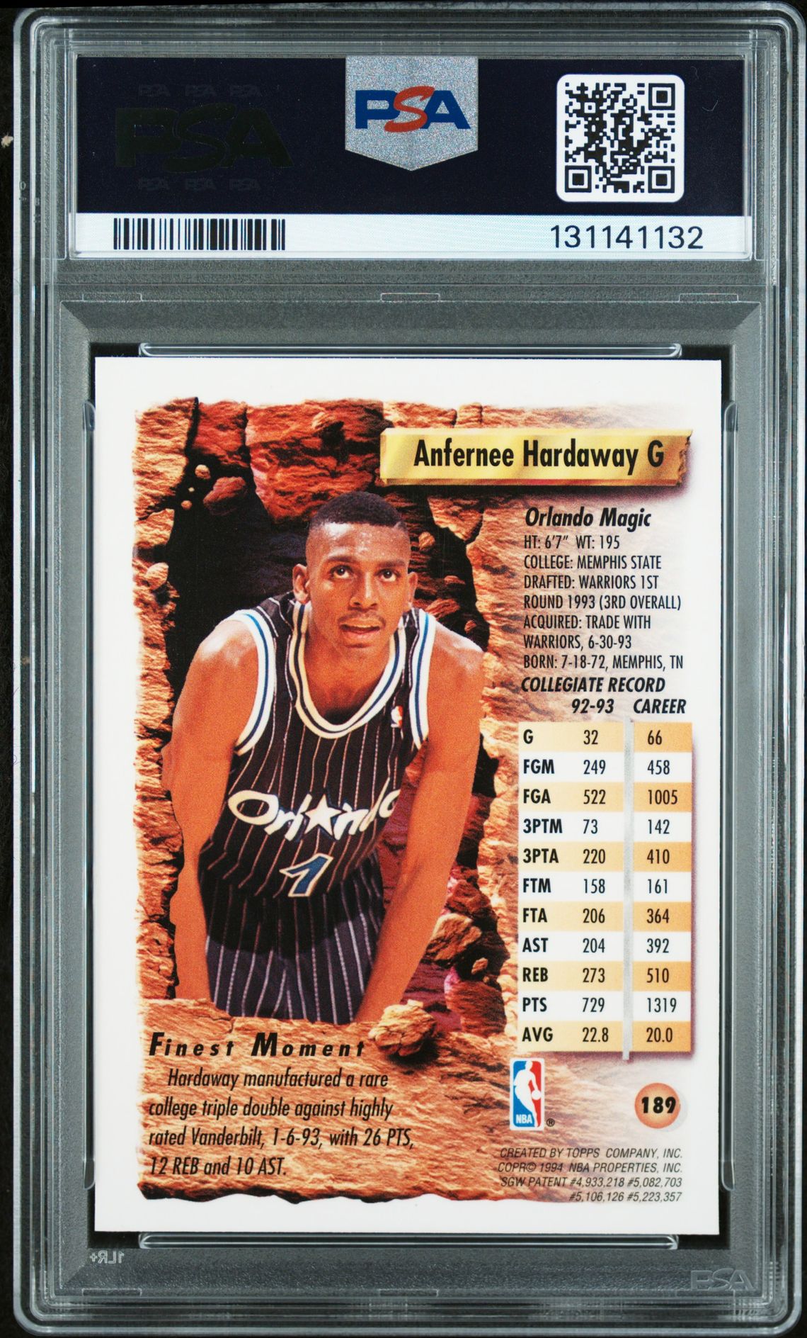 1993 Finest Anfernee Hardaway #189 Nm 7 back