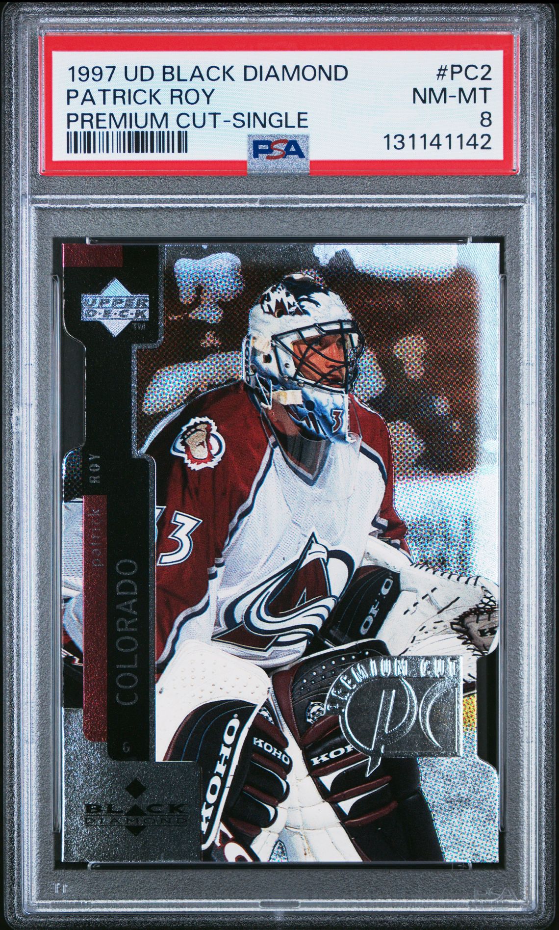1997 Upper Deck Black Diamond Premium Cut Patrick Roy #Pc2 (Premium Cut-Single) Nm-Mt 8 front