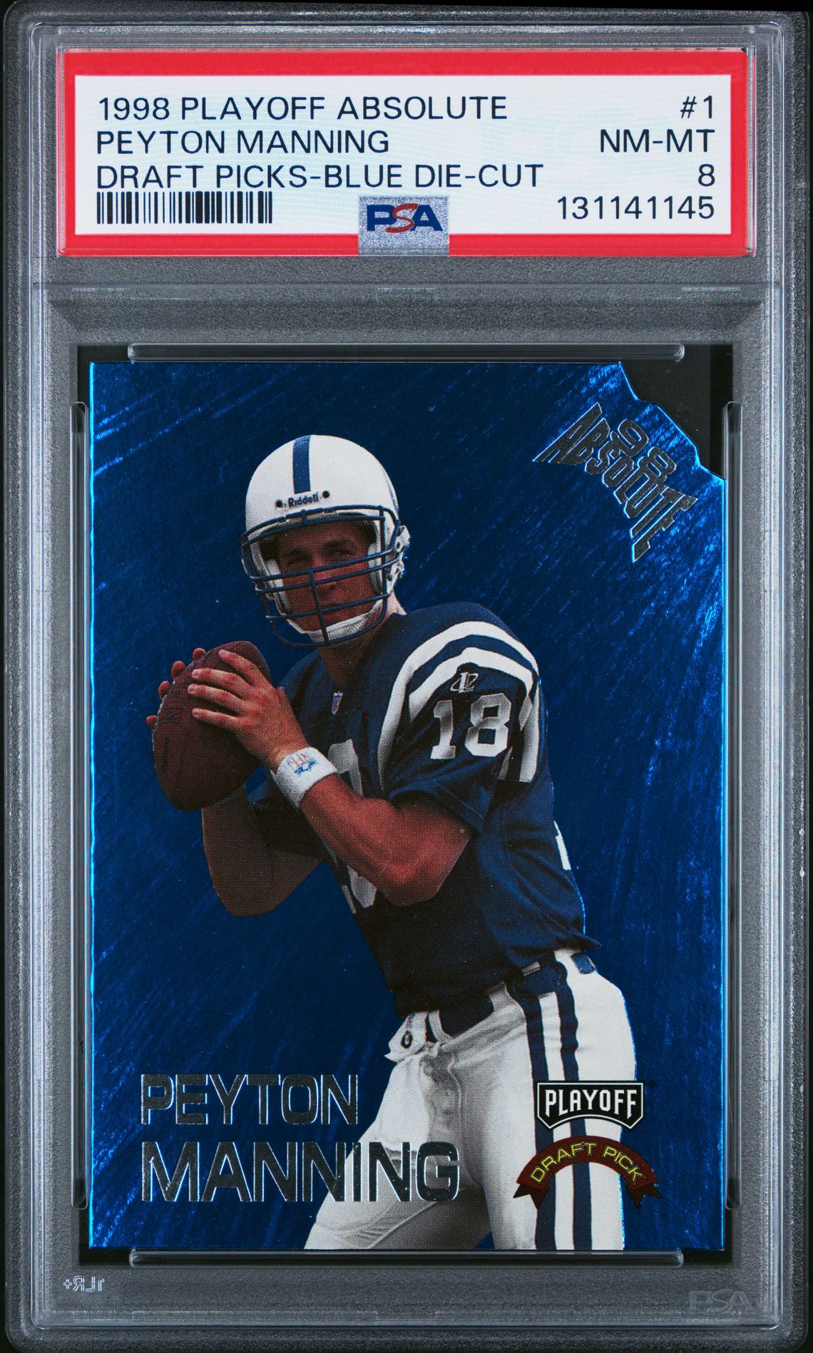 1998 Playoff Absolute Draft Picks Peyton Manning #1 (Draft Picks-Blue Die-Cut) Nm-Mt 8 front