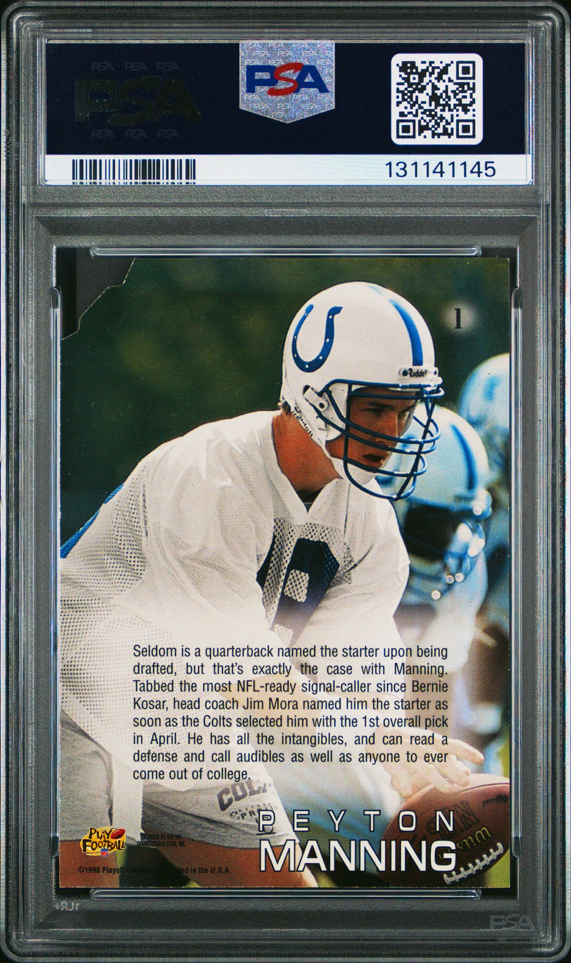 1998 Playoff Absolute Draft Picks Peyton Manning #1 (Draft Picks-Blue Die-Cut) Nm-Mt 8 back