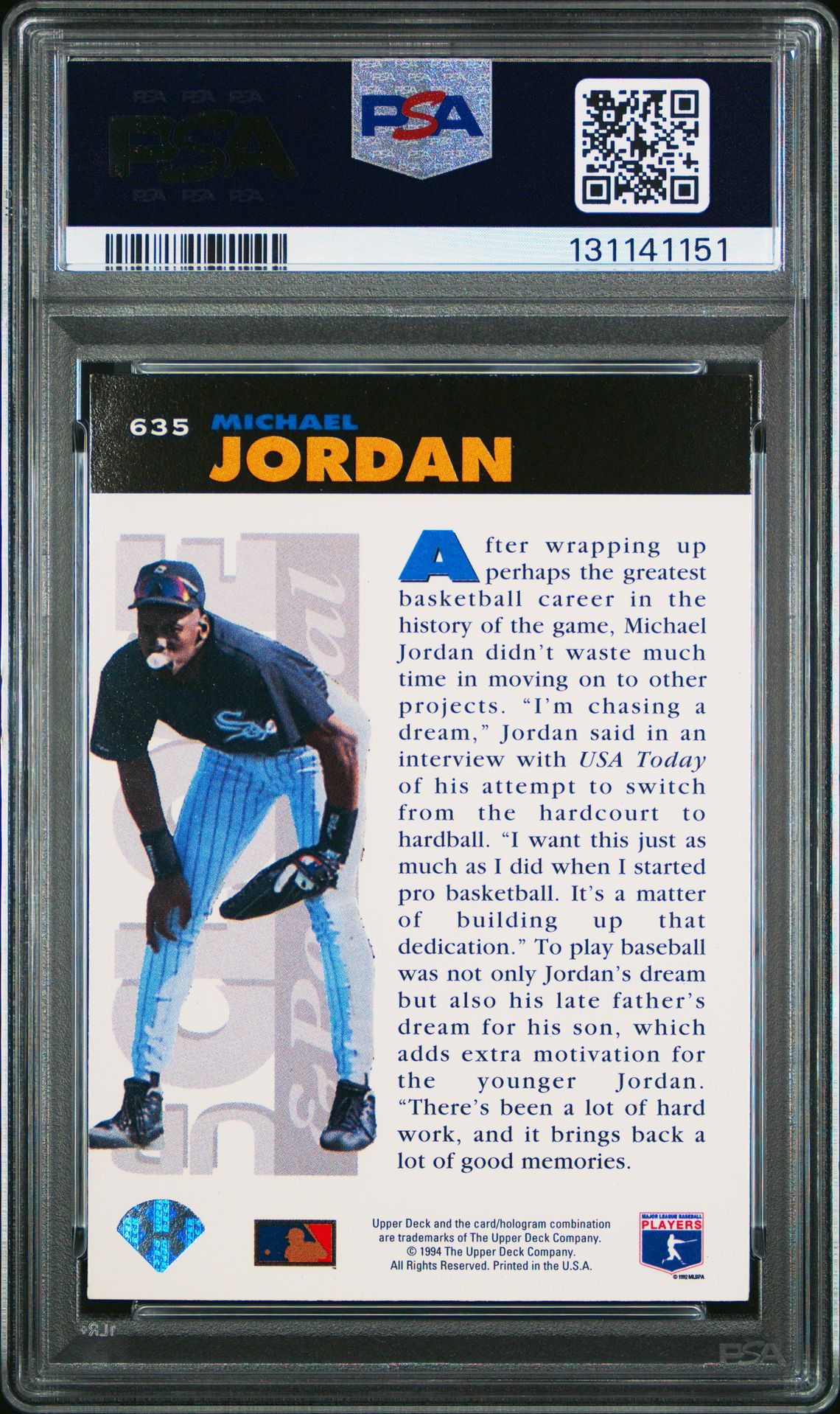 1994 Collector's Choice Michael Jordan #635 (Silver Signature) Nm 7 back