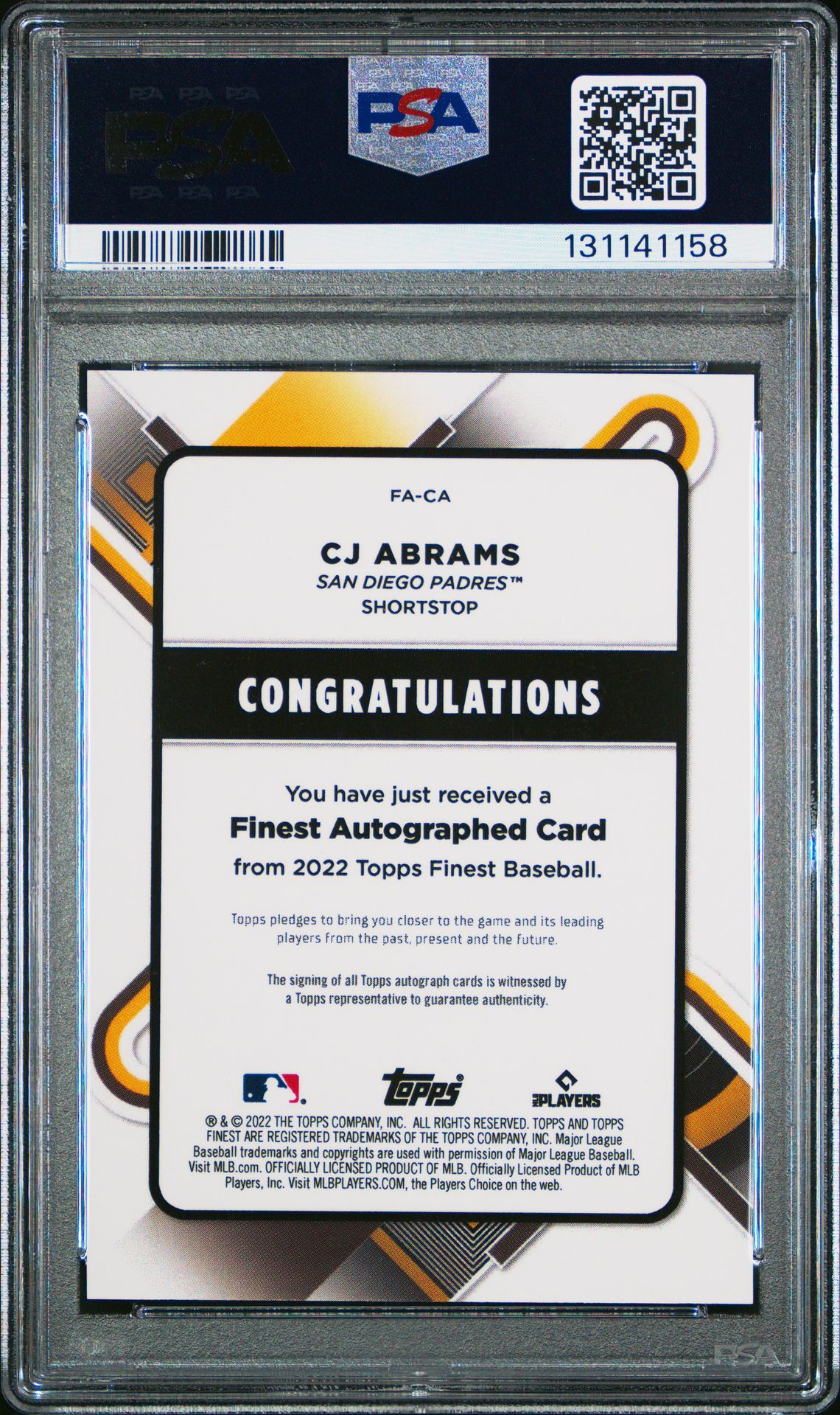 2022 Topps Finest Finest Autographs Cj Abrams #Ca (Finest Autographs) Mint 9 back