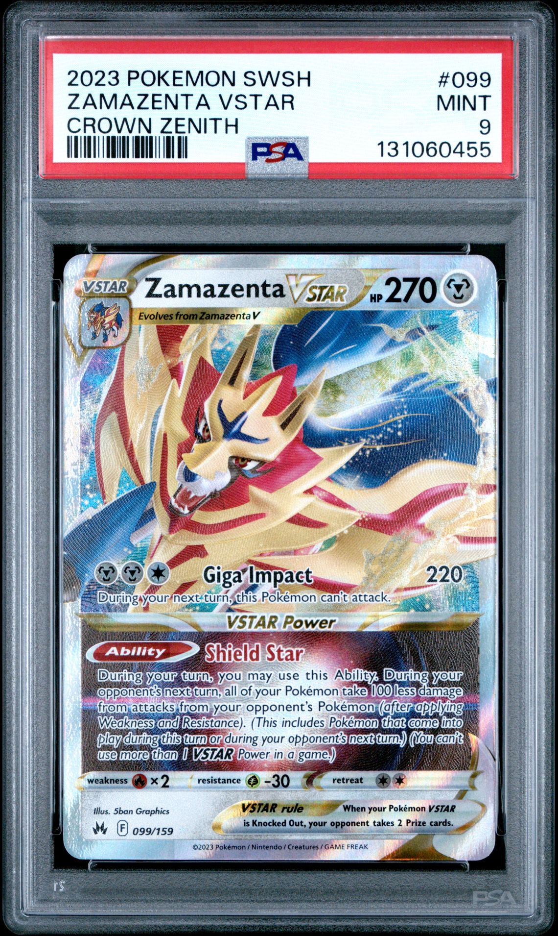2023 Pokemon Sword And Shield Crown Zenith Zamazenta Vstar #099 (Crown Zenith) Mint 9 front