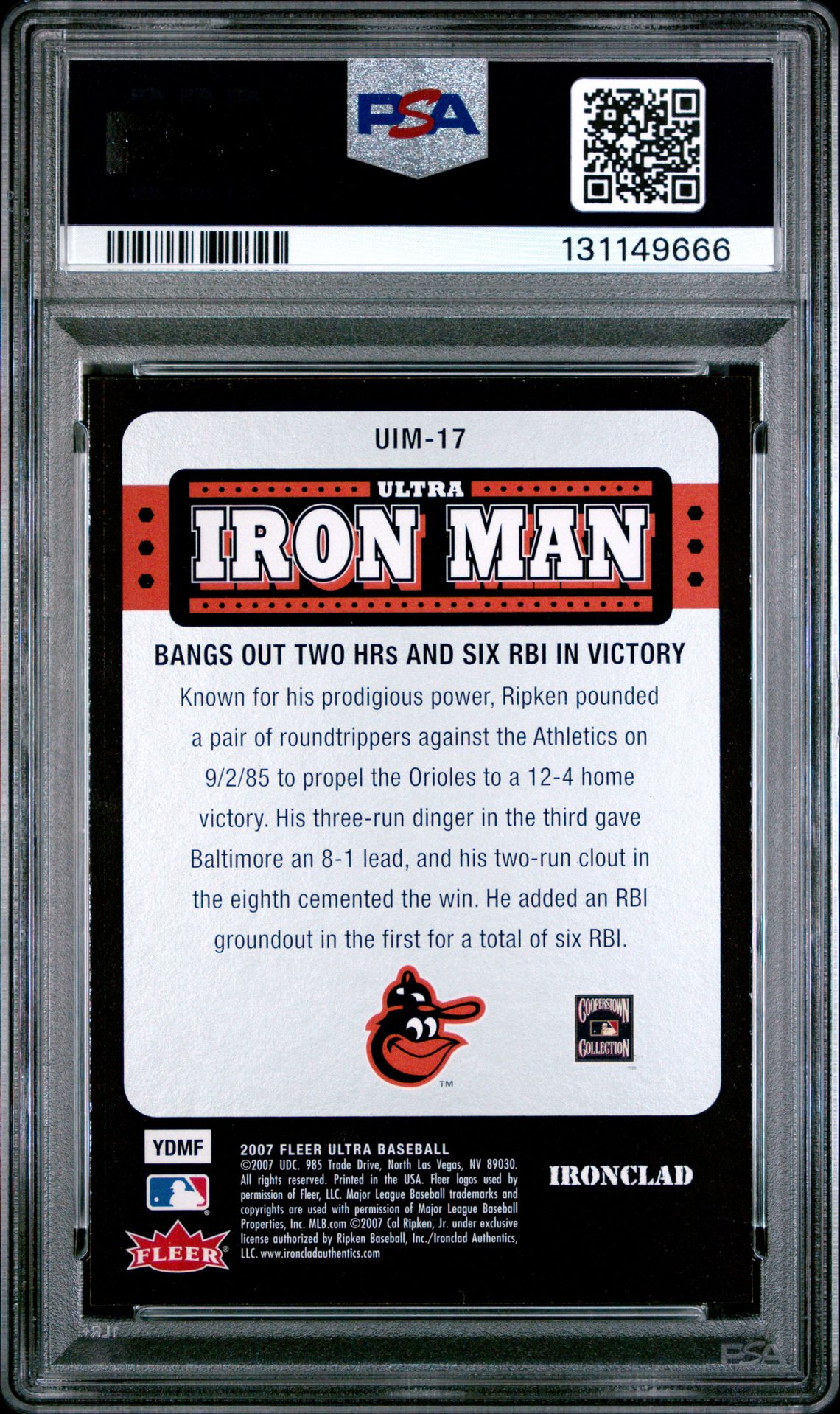2007 Ultra Iron Man Cal Ripken Jr. #Uim17 Mint 9 back
