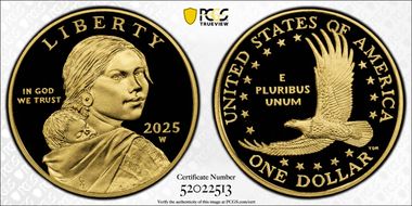 2025-W SAC$1 25th Anniversary .9999 Au First Strike PR70DCAM
