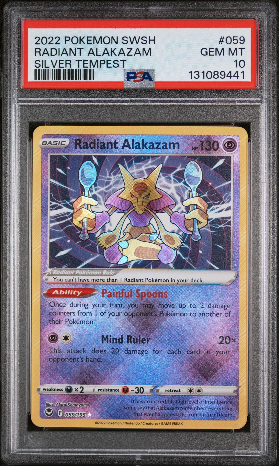 2022 Pokemon Sword & Shield Silver Tempest Radiant Alakazam #059 (Silver Tempest) Gem Mt 10 front