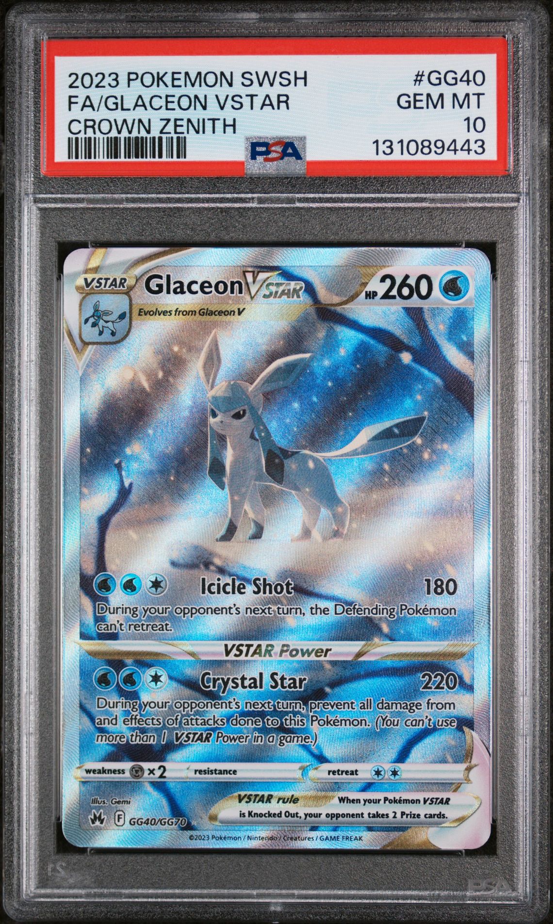 2023 Pokemon Sword And Shield Crown Zenith Fa/Glaceon Vstar #Gg40 (Crown Zenith) Gem Mt 10 front
