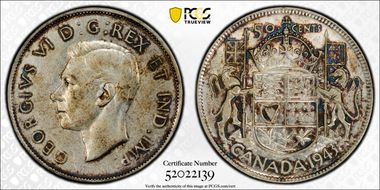 1943 50C Wide Date AU50