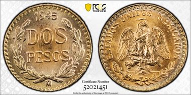 1945-Mo 2 Peso Modern Restrike MS68