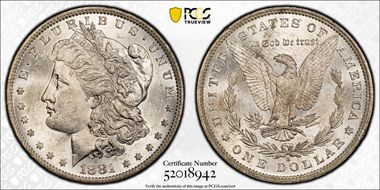 1881-O $1 VAM 5, So-Called O/S MS62