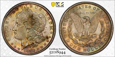 1880 $1 VAM 9, 8/7 Stem MS63