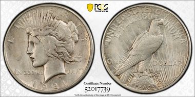 1921 $1 High Relief, Peace N1