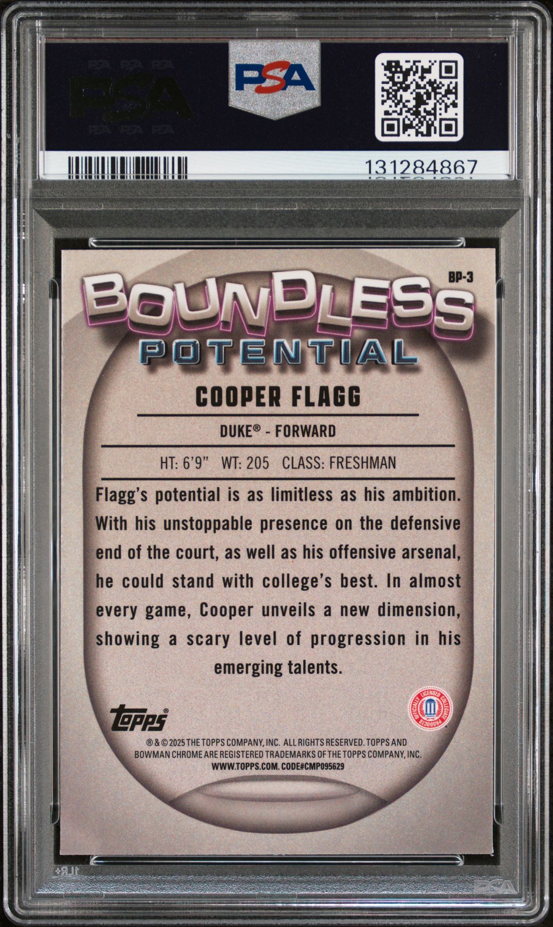 2024 Bowman Chrome University Boundless Potential Cooper Flagg #Bp3 (Bndls Potential-X-Fractor) Mint 9 back