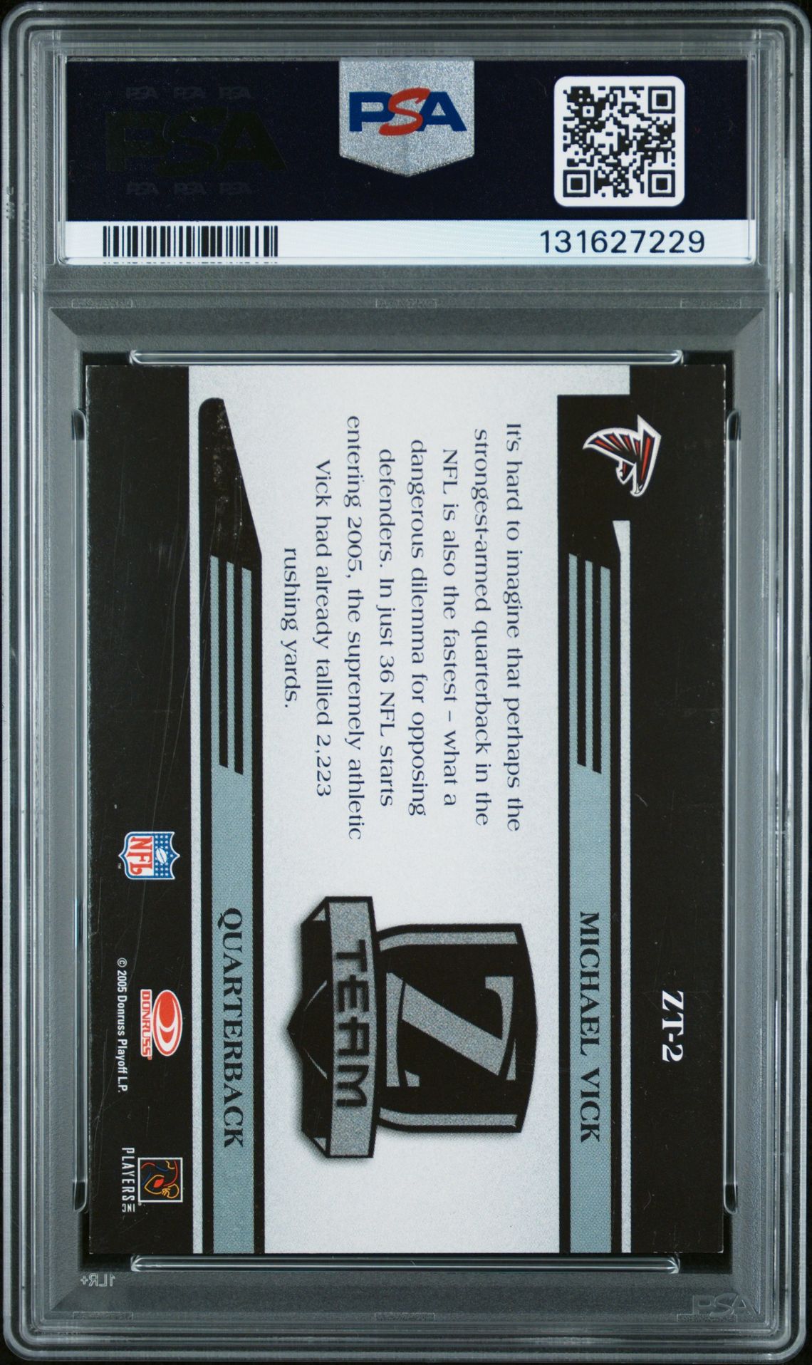 2005 Zenith Z-Team Michael Vick #Zt-2 N0: Authentic back