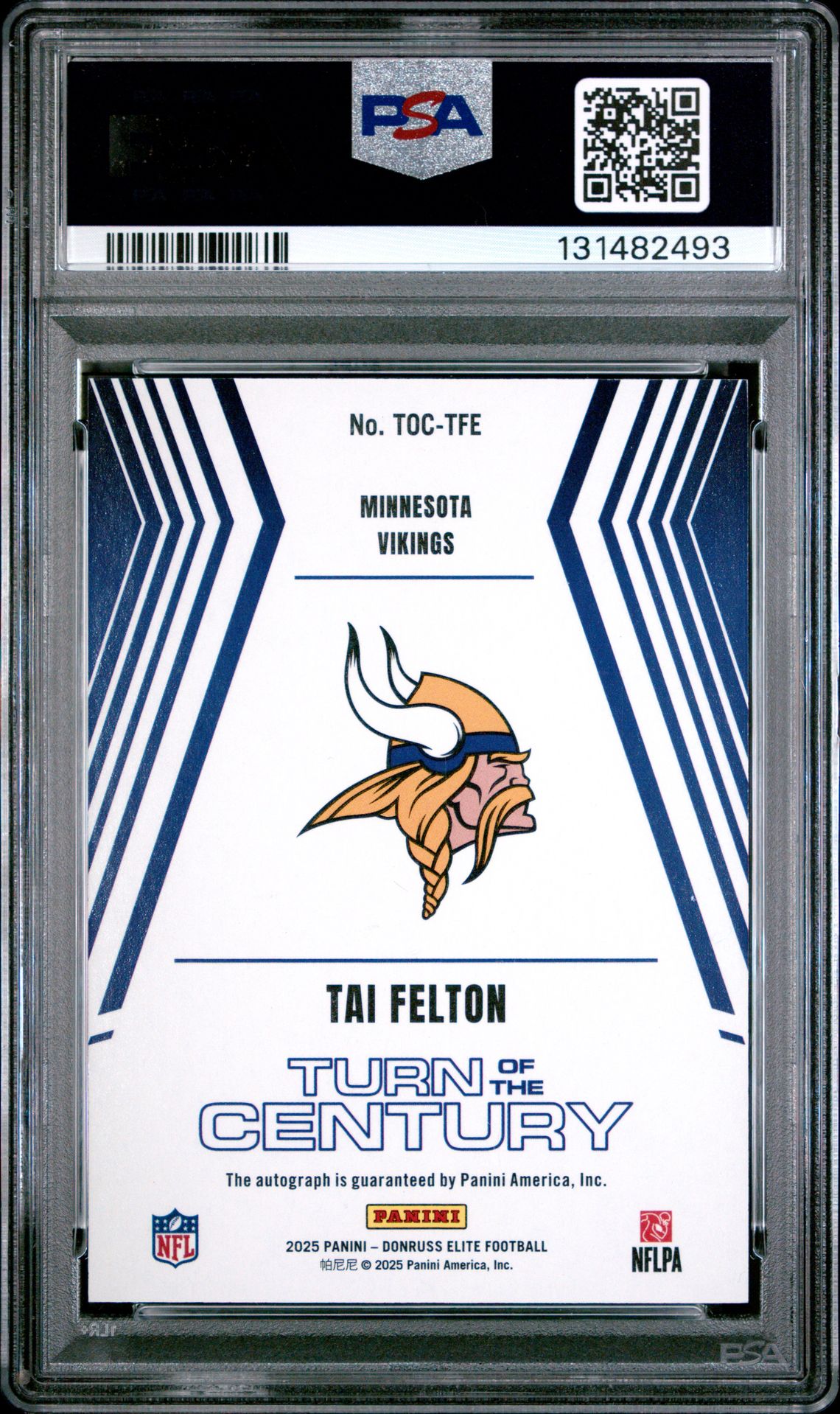 2025 Panini Donruss Elite Turn Of The Century Autographs Tai Felton #Toctfe (Turn Of The Century Auto) Mint 9 back