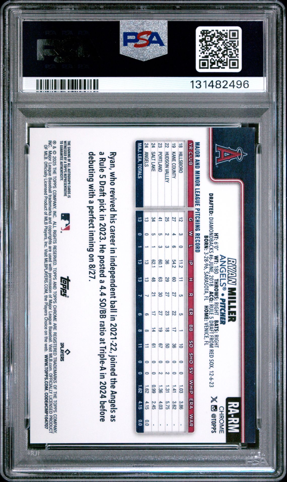 2025 Topps Chrome Rookie Autographs Ryan Miller #Rarm Mint 9 back