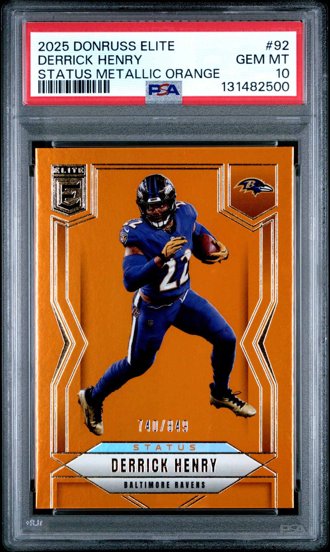 2025 Panini Donruss Elite Derrick Henry #92 (Status Metallic Orange) Gem Mt 10 front