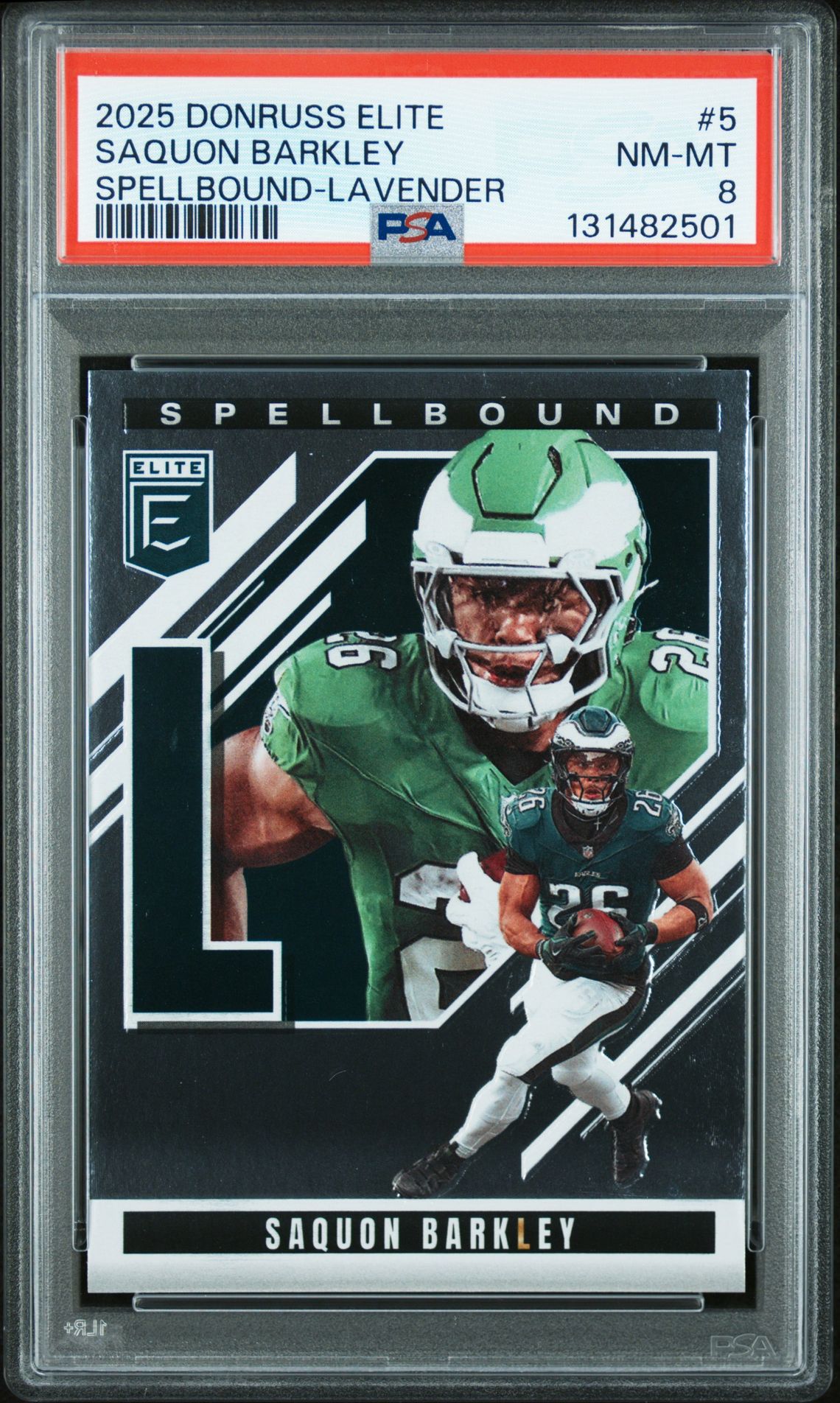 2025 Panini Donruss Elite Spellbound Saquon Barkley #5 (Spellbound-Lavender) Nm-Mt 8 front