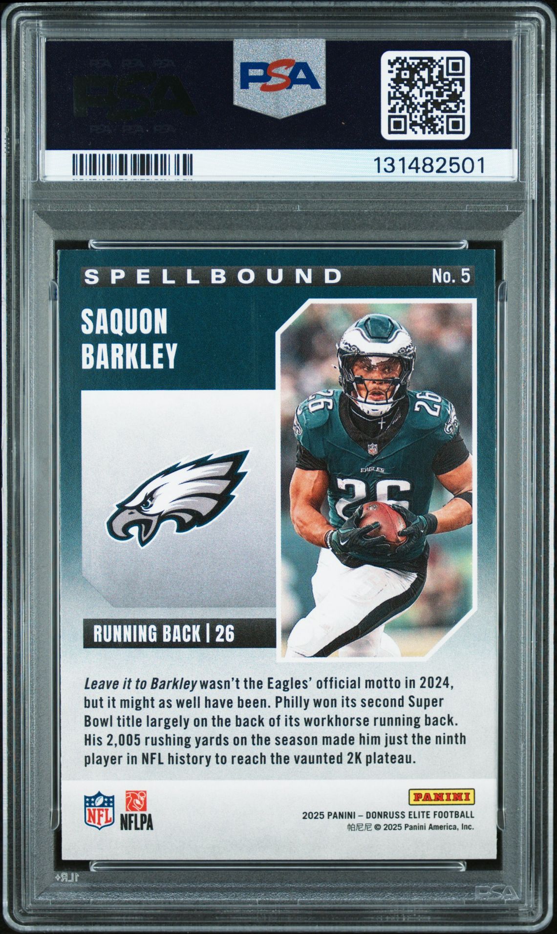 2025 Panini Donruss Elite Spellbound Saquon Barkley #5 (Spellbound-Lavender) Nm-Mt 8 back
