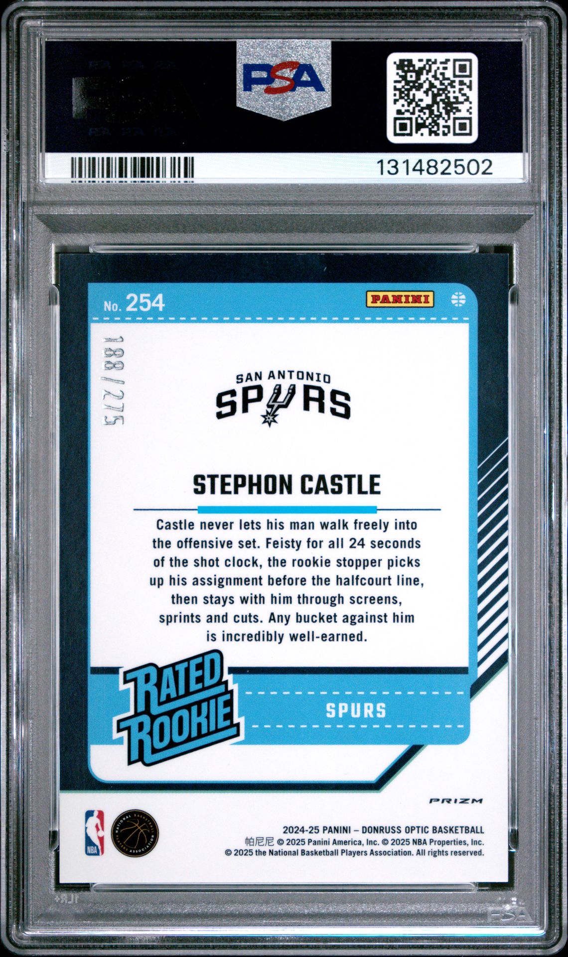 2024 Panini Donruss Optic Stephon Castle #254 (Pink Glitter) Mint 9 back