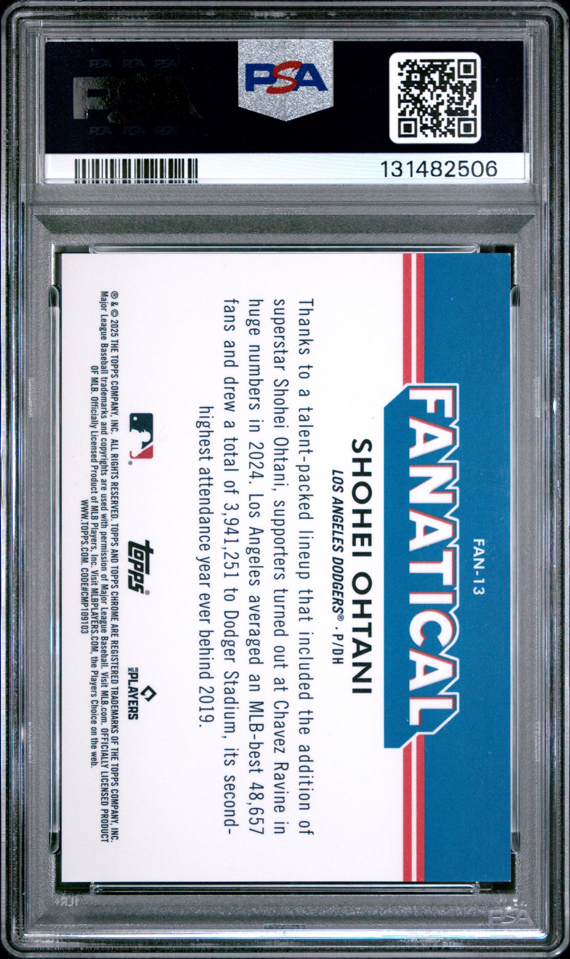 2025 Topps Chrome Fanatical Shohei Ohtani #Fan13 Mint 9 back