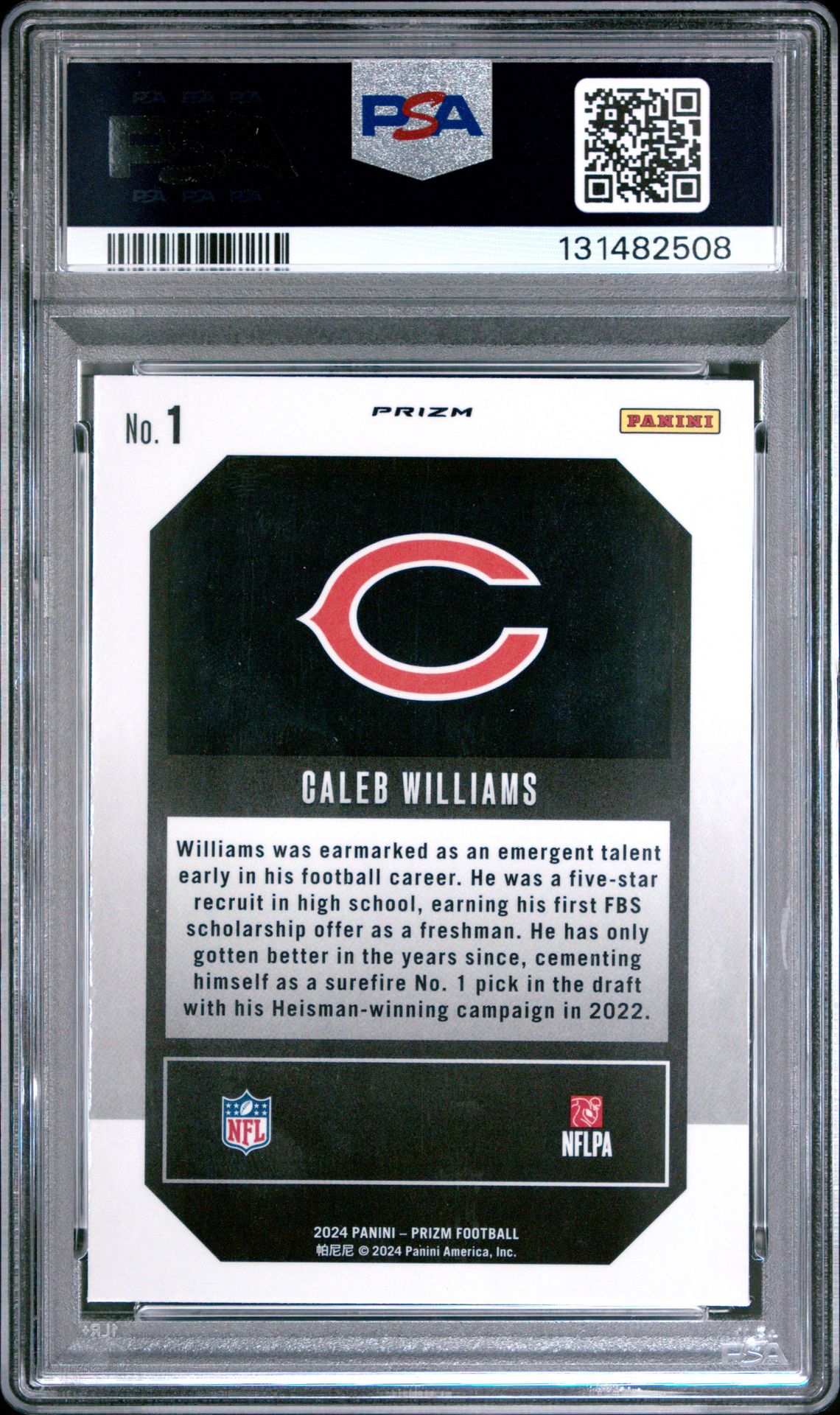 2024 Panini Prizm Emergent Caleb Williams #1 (Emergent-Green Ice) Gem Mt 10 back