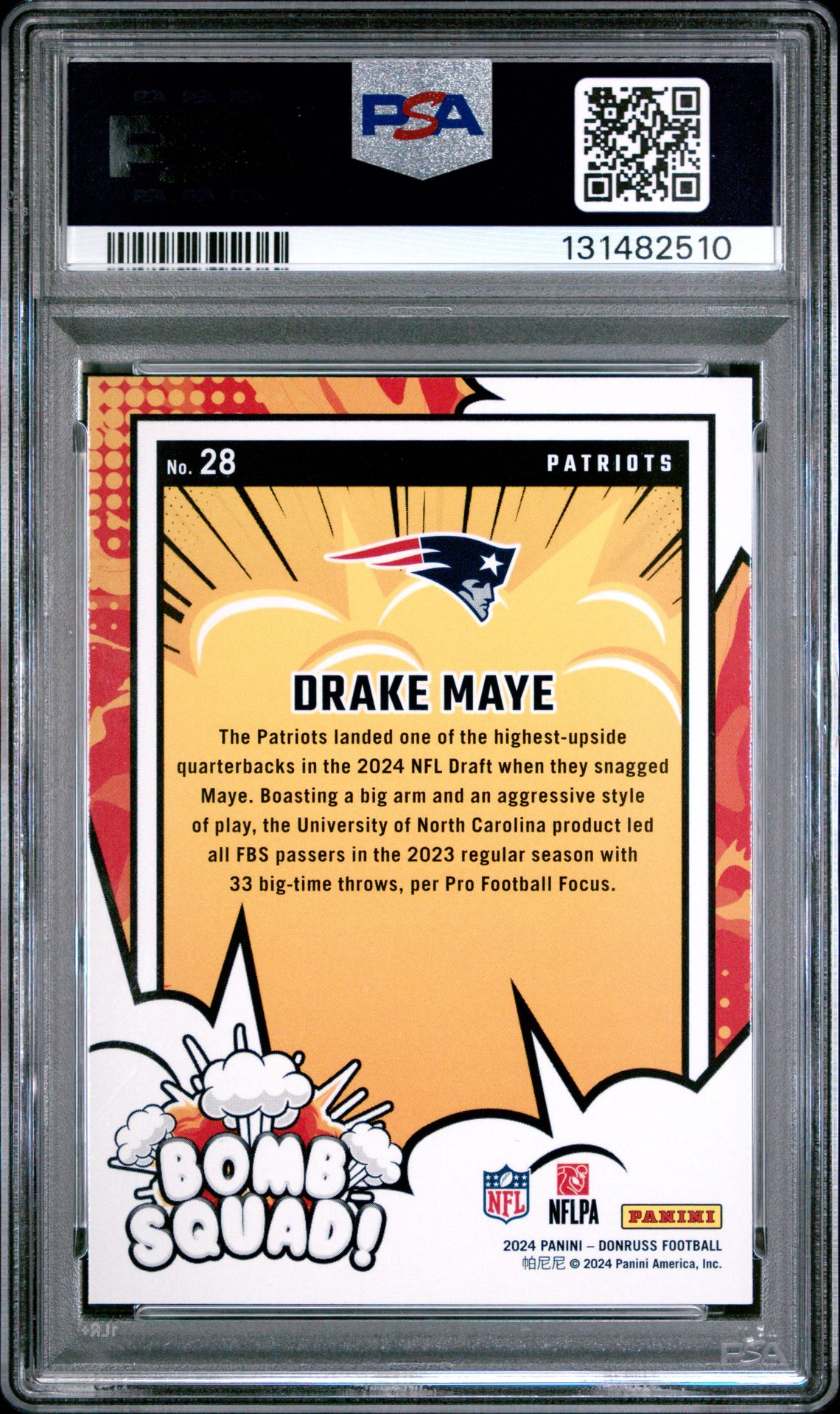 2024 Panini Donruss Bomb Squad Drake Maye #28 Mint 9 back