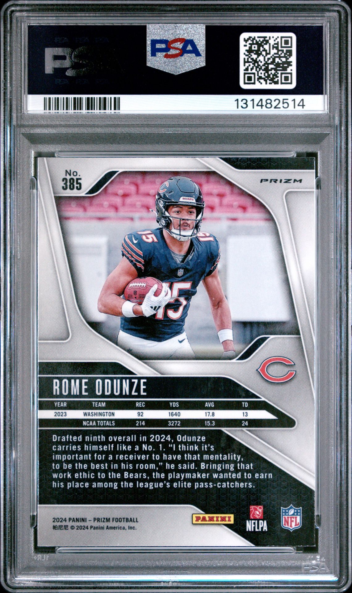 2024 Panini Prizm Rome Odunze #385 (Disco Prizm) Gem Mt 10 back