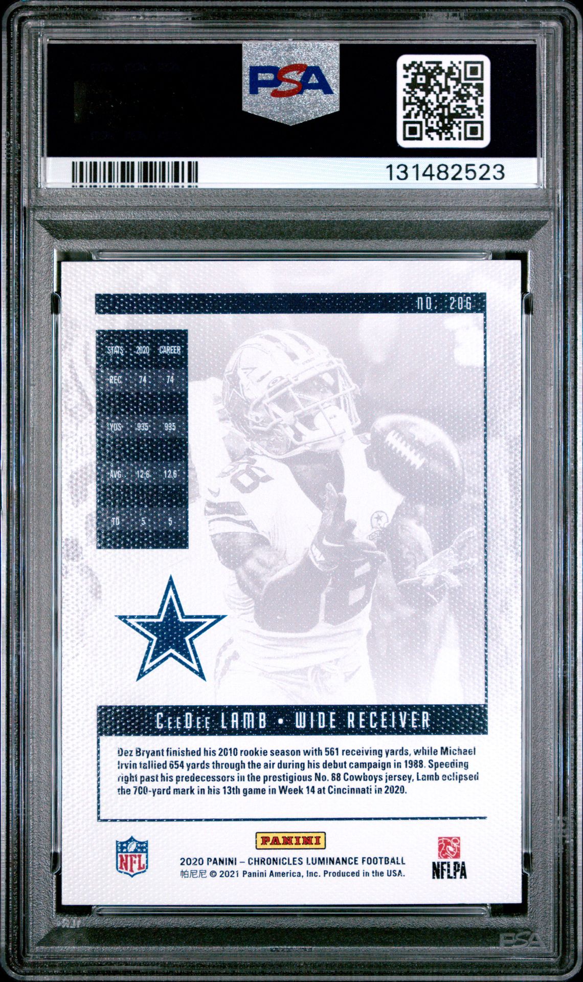 2020 Panini Chronicles Luminance Ceedee Lamb #206 (Luminance-Bronze) Gem Mt 10 back