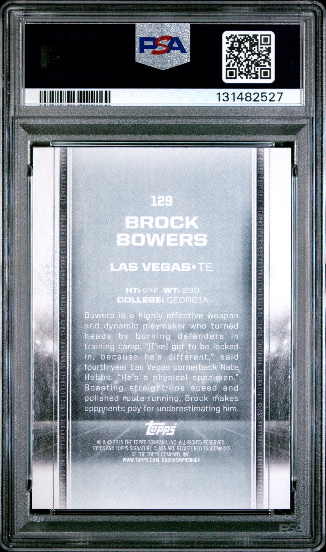 2024 Topps Signature Class Brock Bowers #129 (Bronze) Gem Mt 10 back