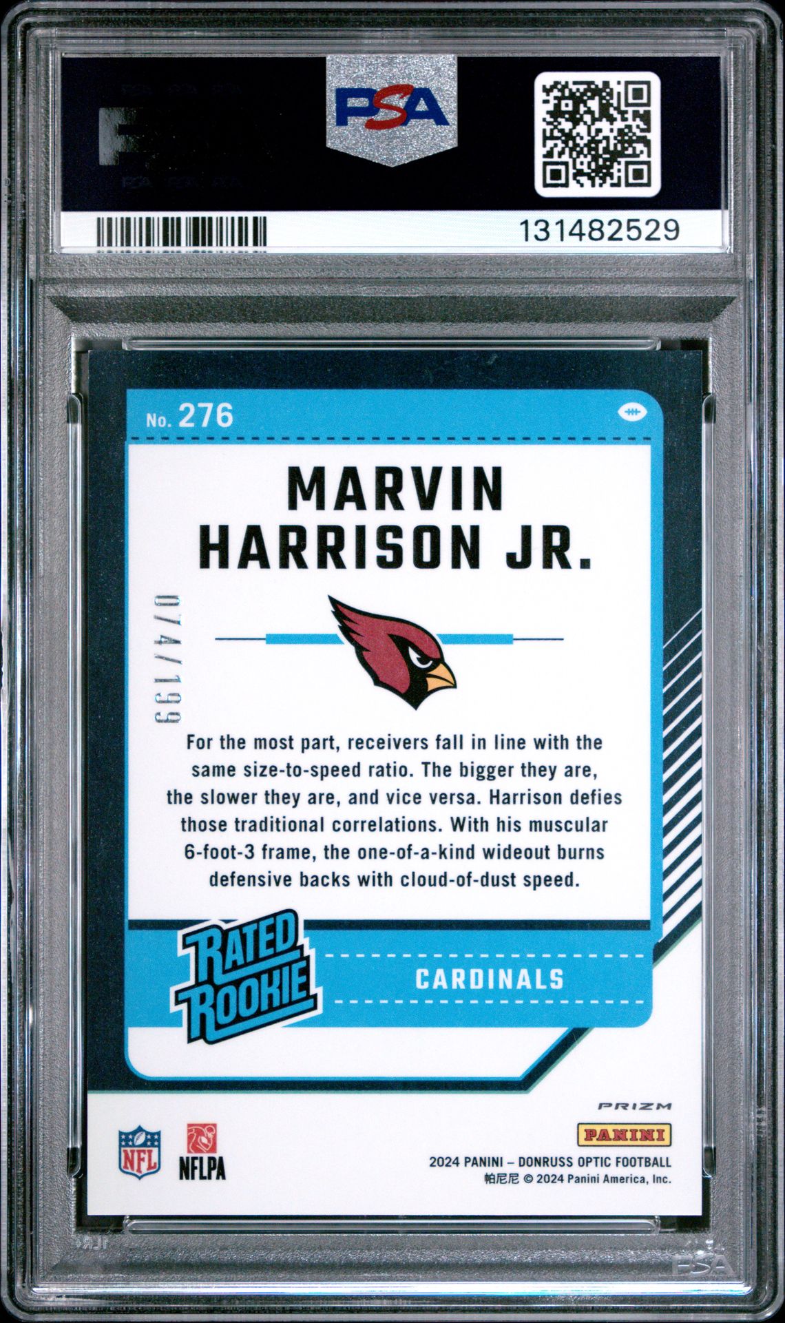 2024 Panini Donruss Optic Marvin Harrison Jr. #276 (Blue) Mint 9 back