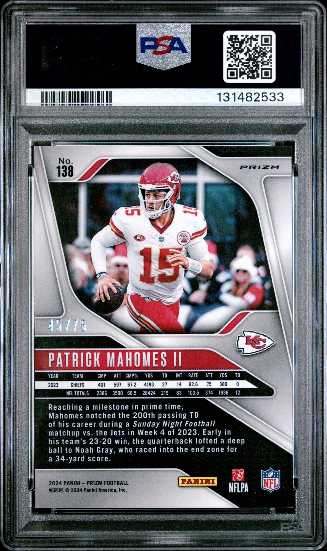 2024 Panini Prizm Patrick Mahomes Ii #138 (No Huddle Red) Mint 9 back