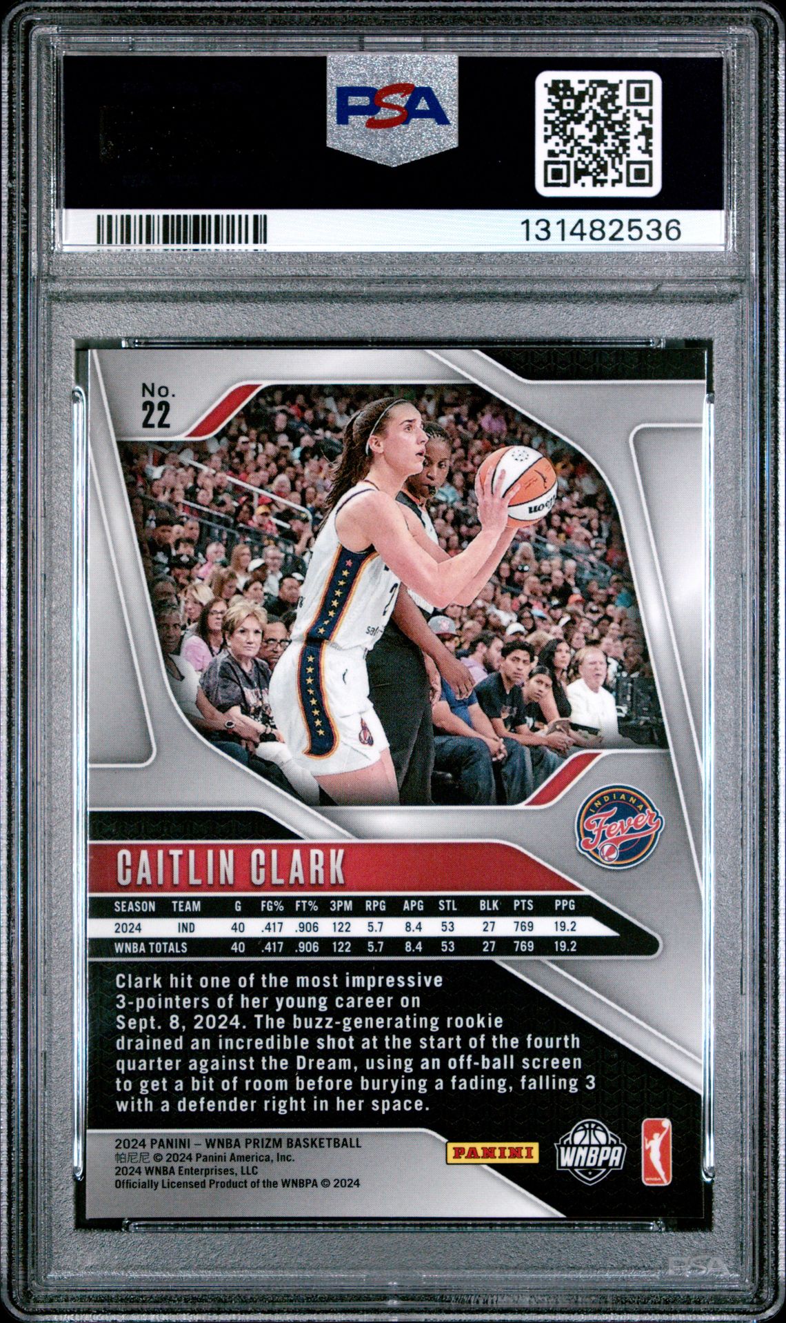 2024 Panini Prizm Wnba Caitlin Clark #22 Mint 9 back