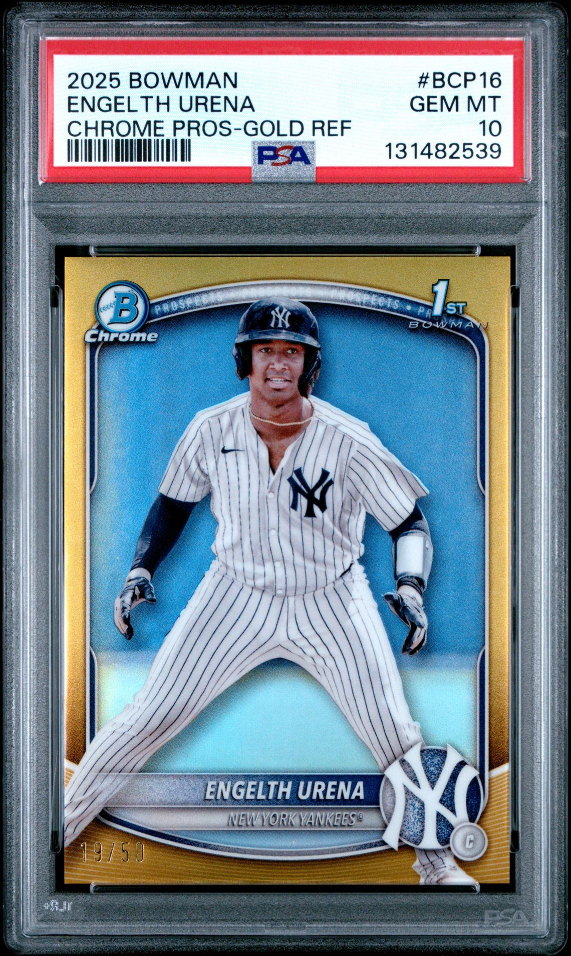 2025 Bowman Chrome Prospects Engelth Urena #Bcp16 (Chrome Pros-Gold Ref) Gem Mt 10 front