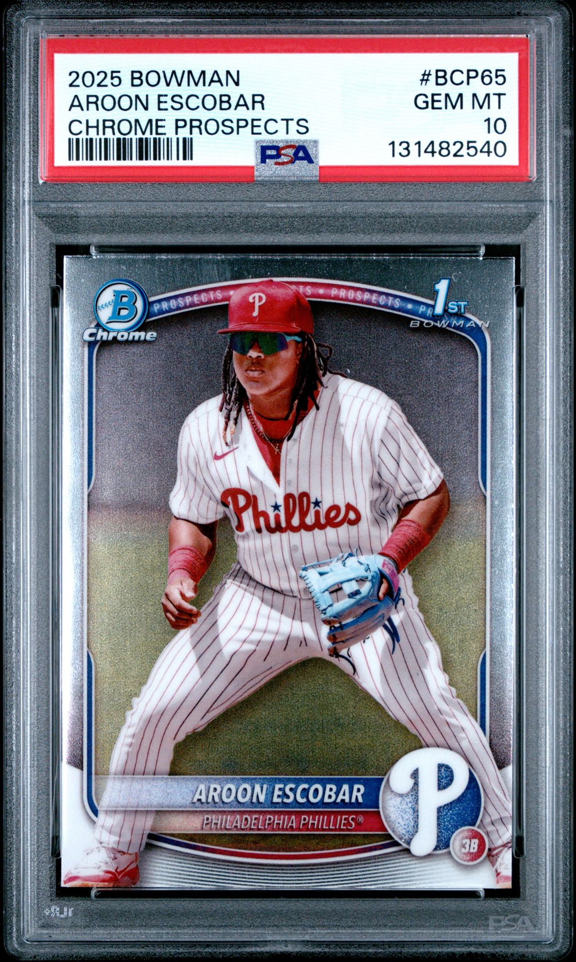 2025 Bowman Chrome Prospects Aroon Escobar #Bcp65 Gem Mt 10 front