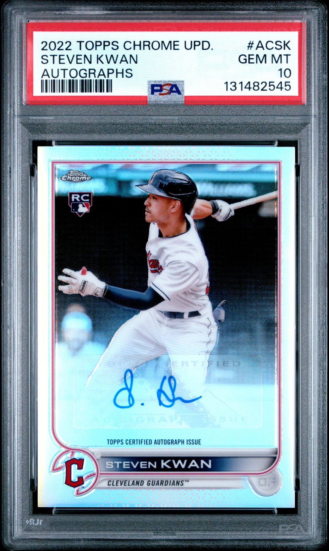 2022 Topps Chrome Update Autographs Steven Kwan #Acsk (Autographs) Gem Mt 10 front