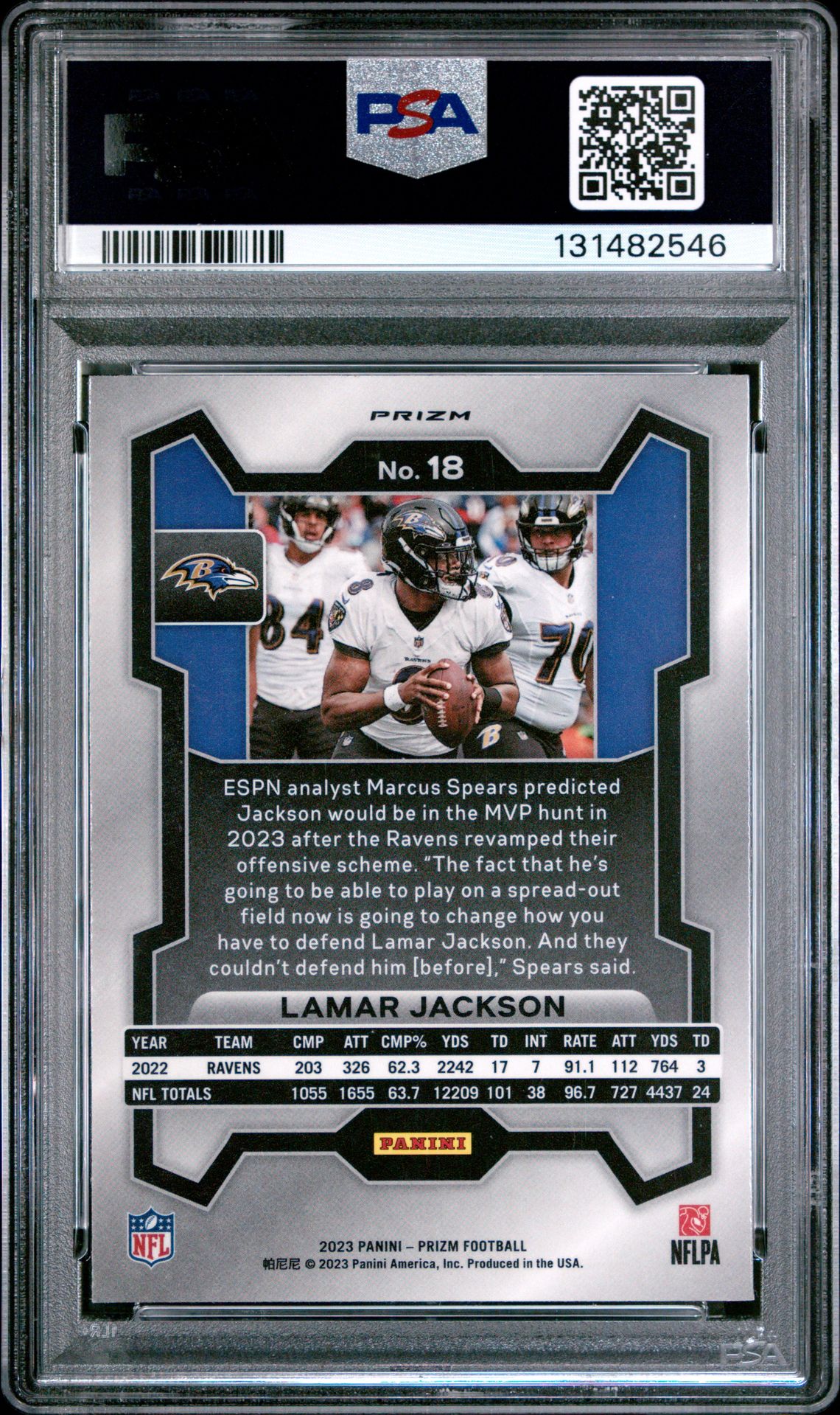 2023 Panini Prizm Lamar Jackson #18 (Red/White/Blue Prizm) Mint 9 back