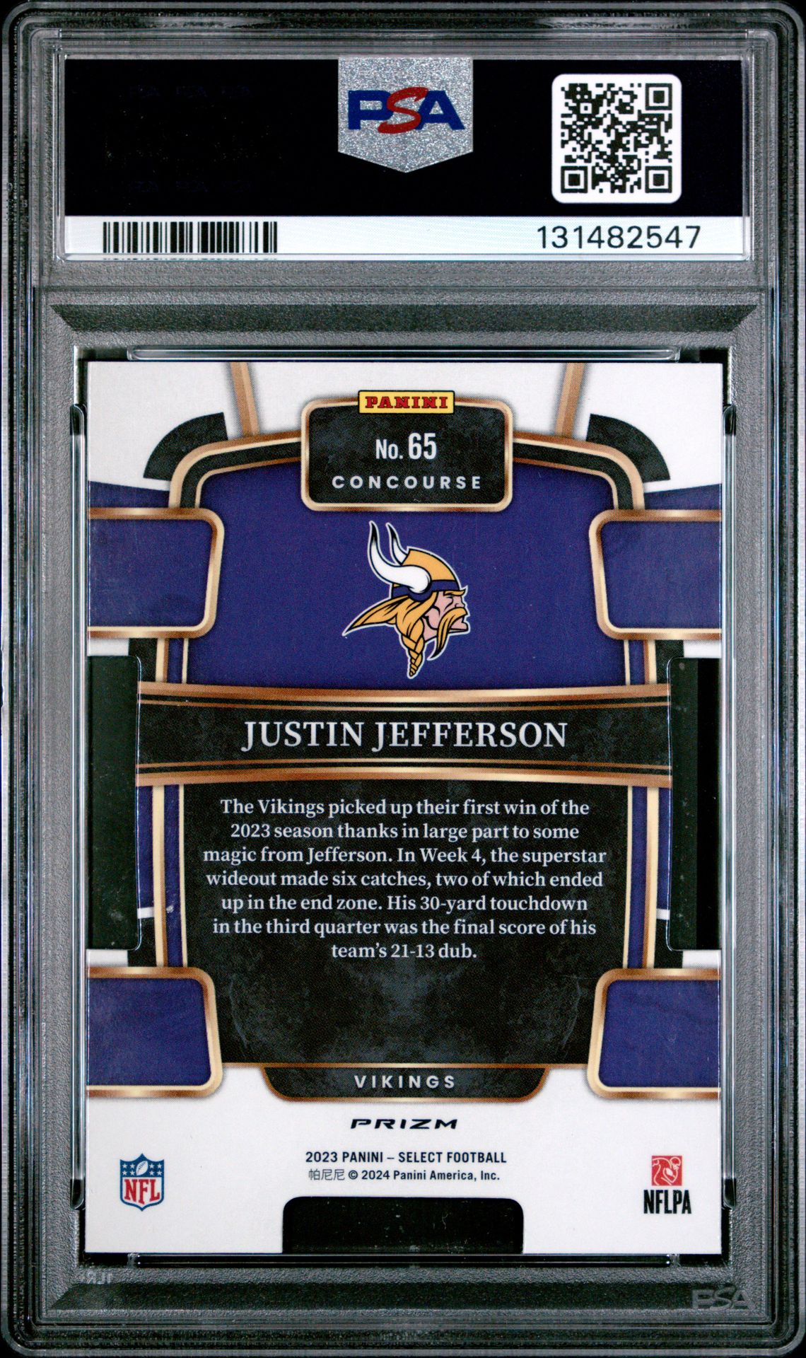 2023 Panini Select Justin Jefferson #65 (Die-Cut Silver Prizm) Mint 9 back