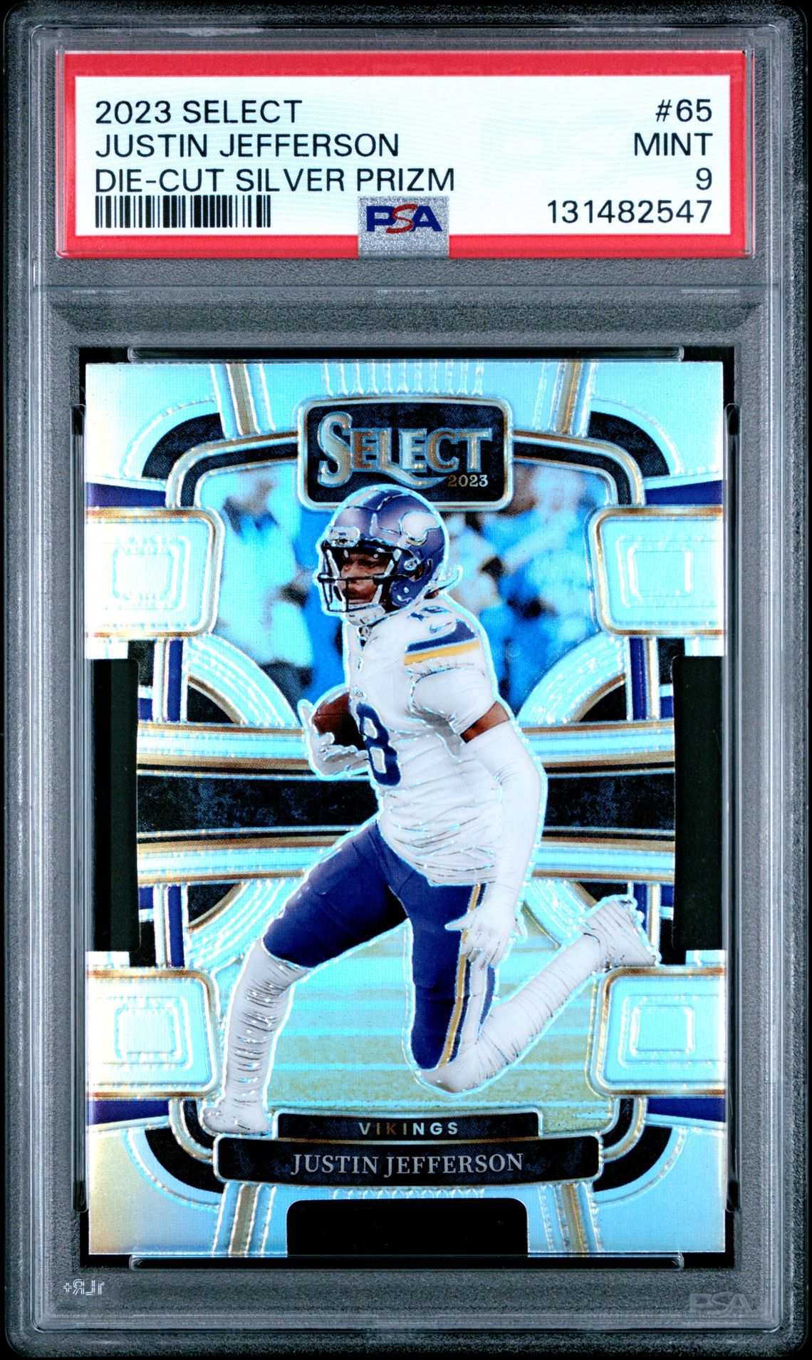 2023 Panini Select Justin Jefferson #65 (Die-Cut Silver Prizm) Mint 9 front