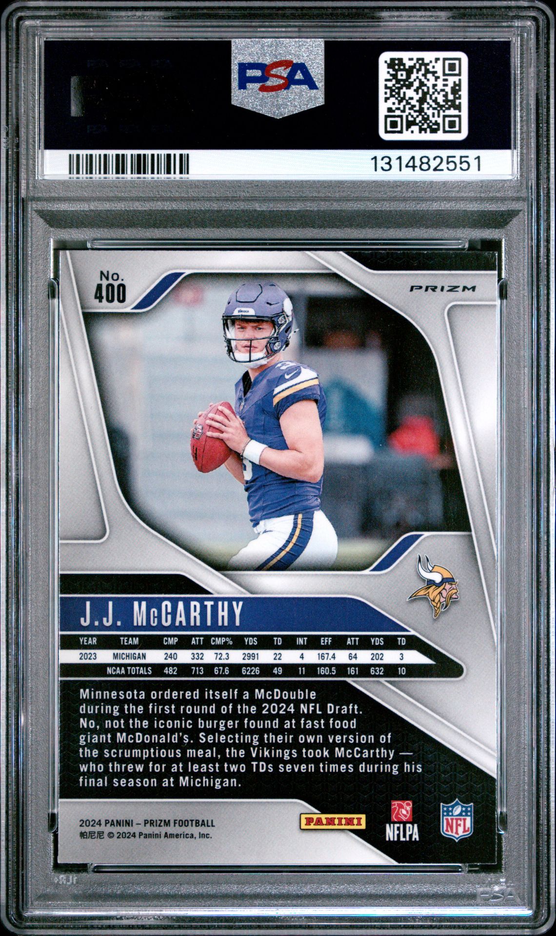 2024 Panini Prizm Jj Mccarthy #400 (Disco Prizm) Mint 9 back