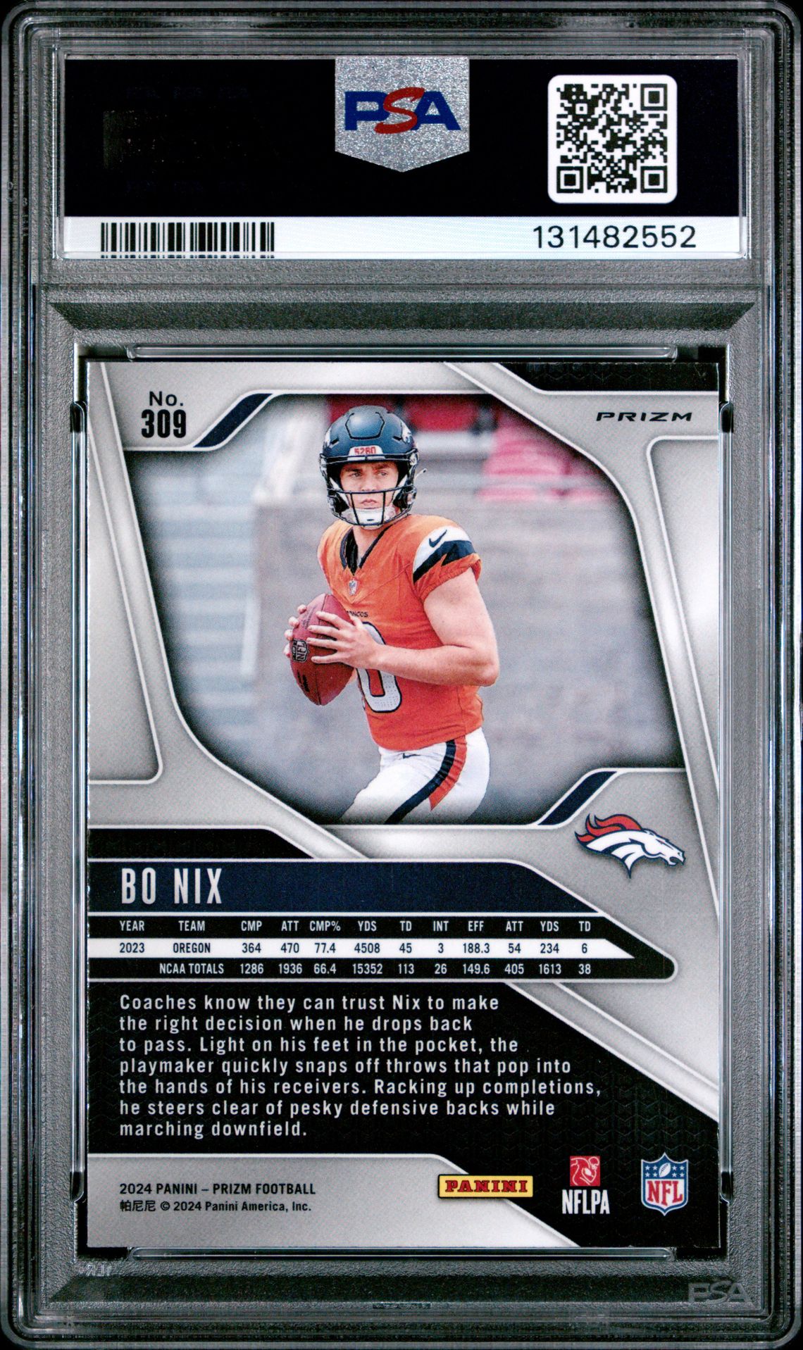 2024 Panini Prizm Bo Nix #309 (Silver Prizm) Nm-Mt 8 back