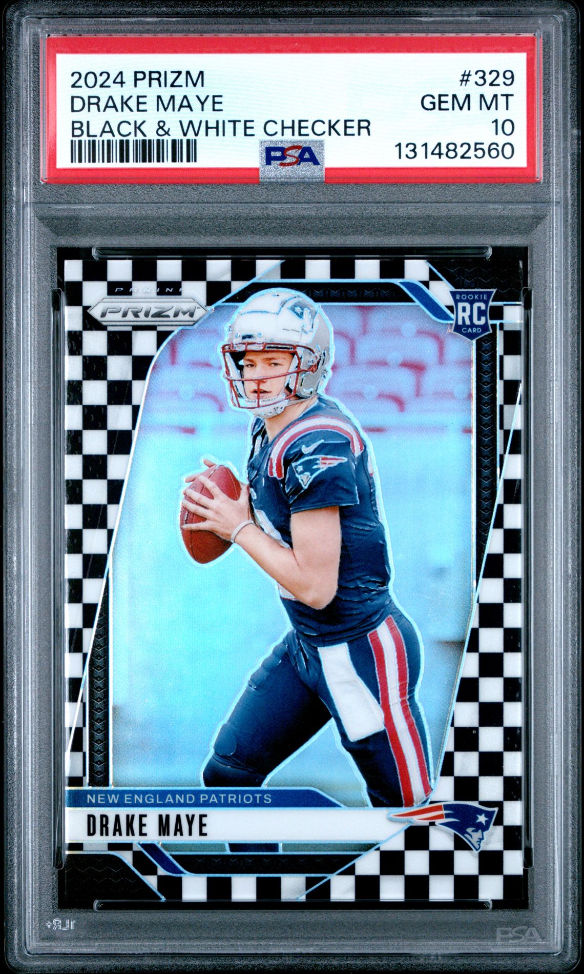 2024 Panini Prizm Drake Maye #329 (Black & White Checker) Gem Mt 10 front