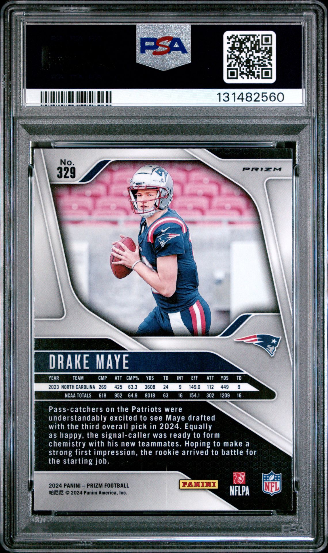 2024 Panini Prizm Drake Maye #329 (Black & White Checker) Gem Mt 10 back