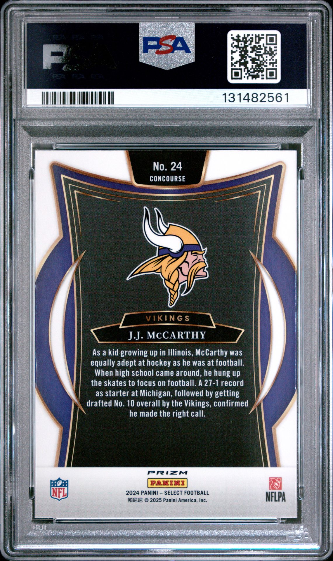 2024 Panini Select Jj Mccarthy #24 (Black & Gold Shock) Mint 9 back