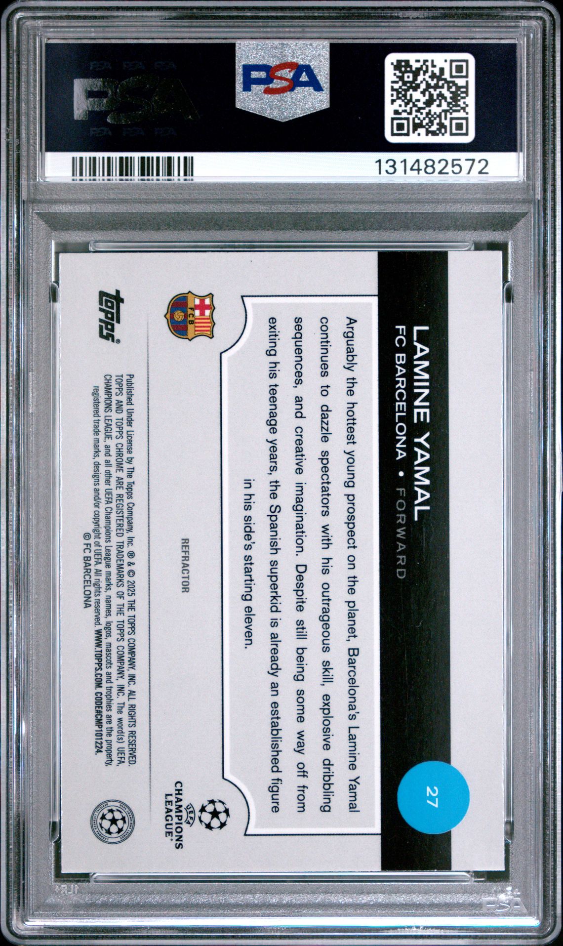 2024-25 Topps Chrome Uefa Club Competitions Lamine Yamal #27 (Refractor) Mint 9 back